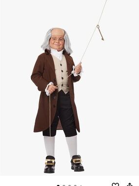 NWT Kids Benjamin Franklin Colonial Costume - Brown & Cream  Large 10-12